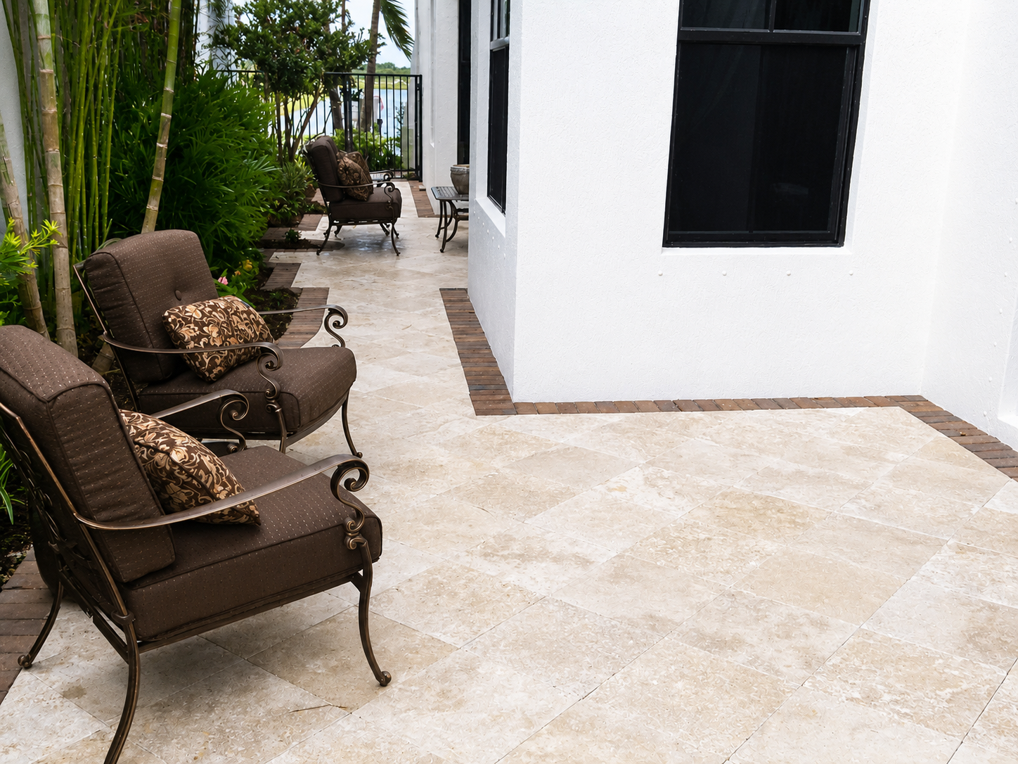 Modern patio with lounge chairs and plants