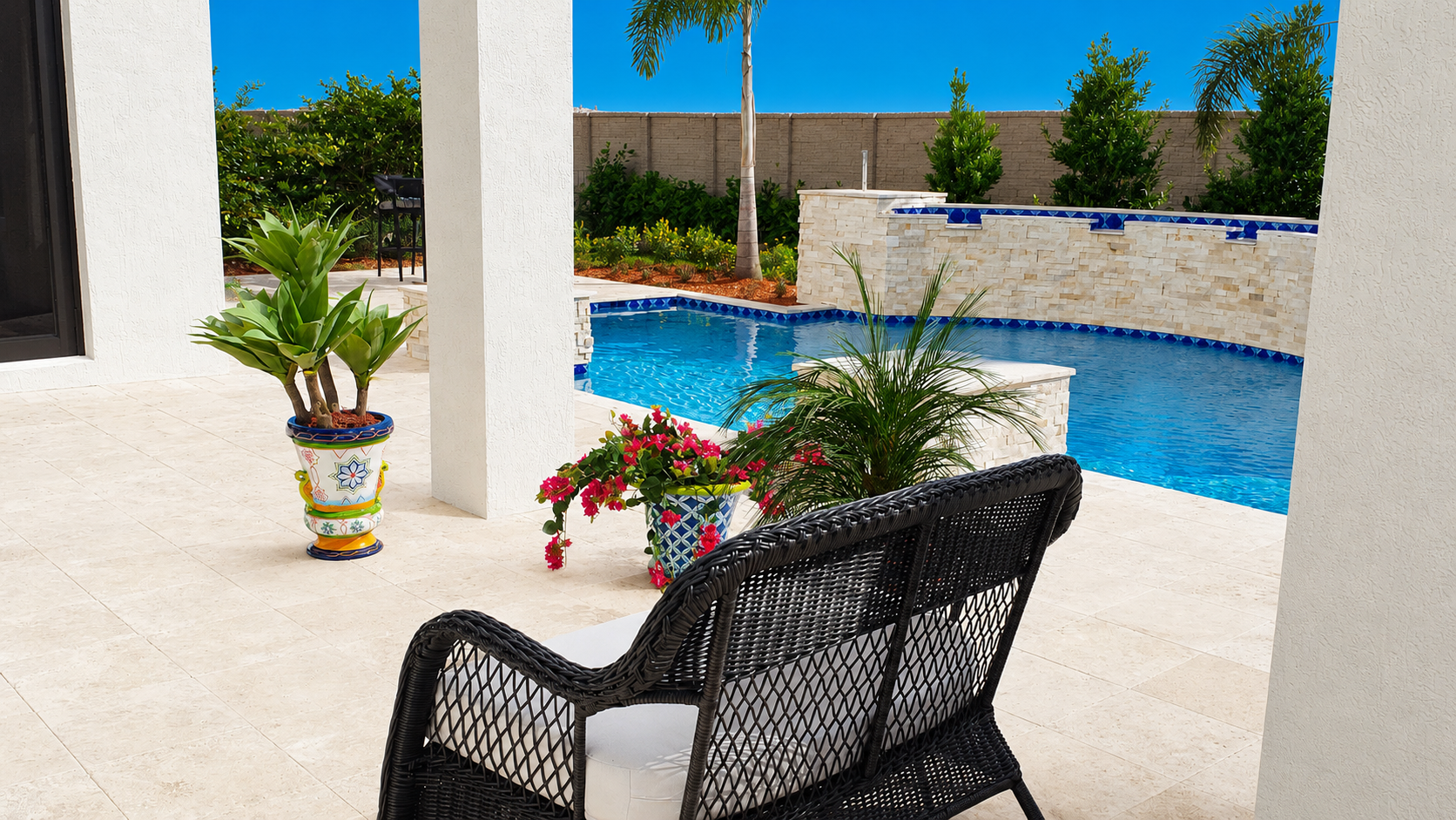 Modern white house with pool patio